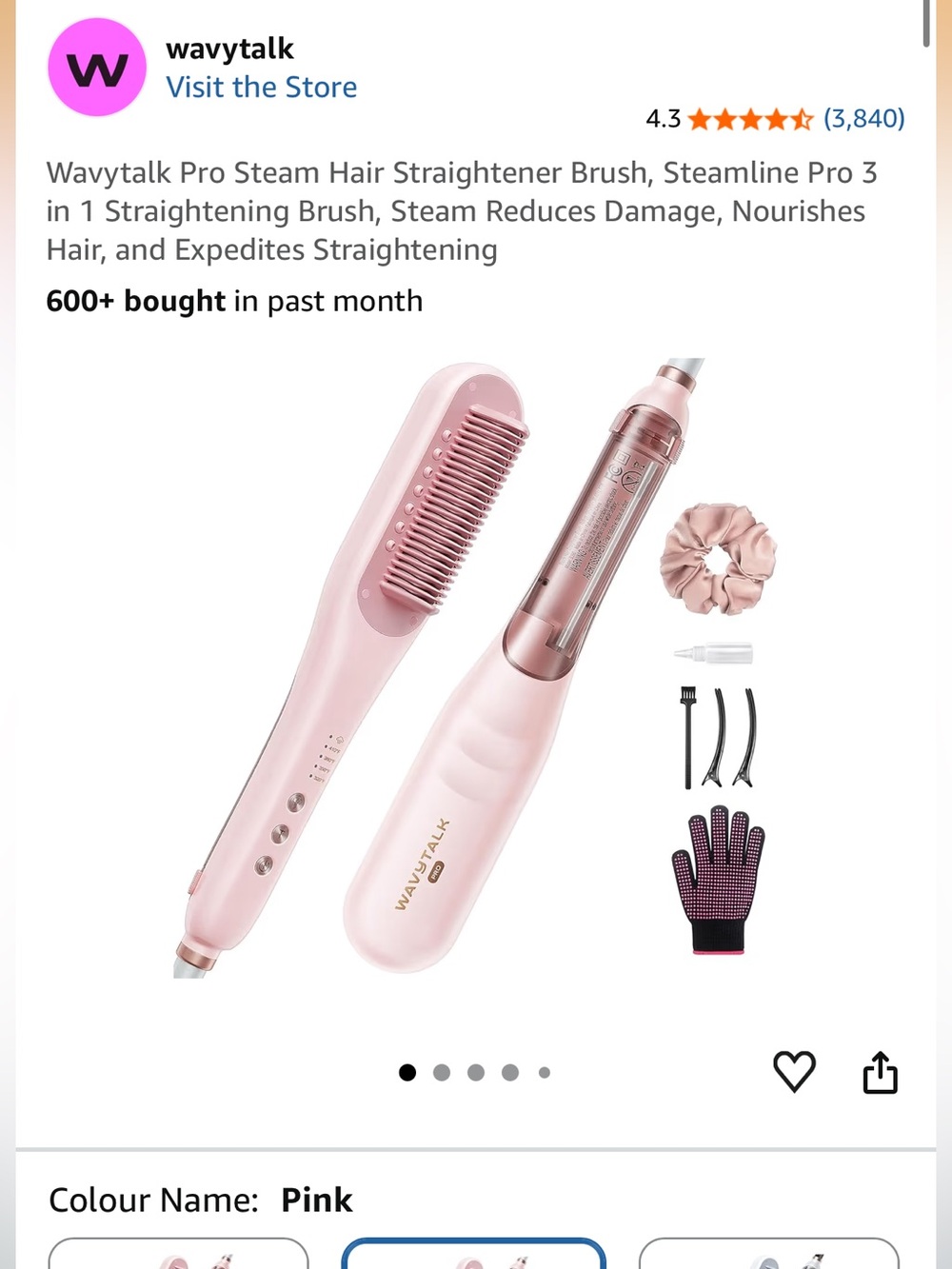New Wavytalk Pink Steam Hair Straightener Brush